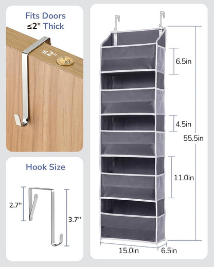 1 Pack over Door Organizer with 5 Large Pockets 10 Mesh Side Pockets, 44 Lbs Weight Capacity Hanging Storage Organizer with Clear Window Kids Toys, Shoes, Diapers, Dark Grey, 5 Layers